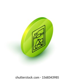 Isometric line 3D printer icon isolated on white background. Green circle button. Vector Illustration
