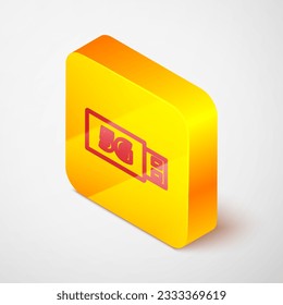 Isometric line 5G modem for fast mobile Internet icon isolated on grey background. Global network high speed connection data rate technology. Yellow square button. Vector