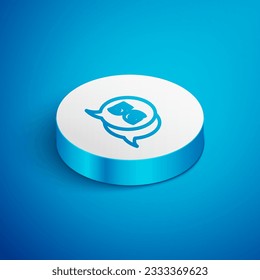 Línea isométrica 5G nuevo icono de conexión inalámbrica a internet inalámbrico aislado en fondo azul. Tecnología de velocidad de datos de conexión de alta velocidad de red global. Botón Círculo blanco. Vector