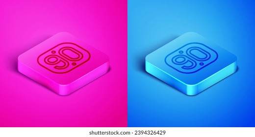 Isometric line 90s Retro icon isolated on pink and blue background. Nineties poster. Square button. Vector