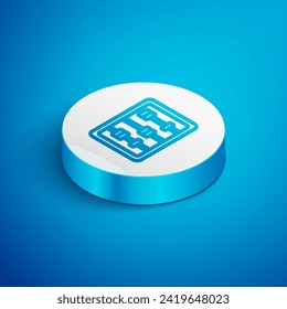 Isometric line Abacus icon isolated on blue background. Traditional counting frame. Education sign. Mathematics school. White circle button. Vector