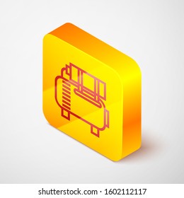 Isometric line Air compressor icon isolated on grey background. Yellow square button. Vector Illustration