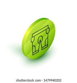 Isometric line American football shorts icon isolated on white background. Football uniform sign. Green circle button. Vector Illustration