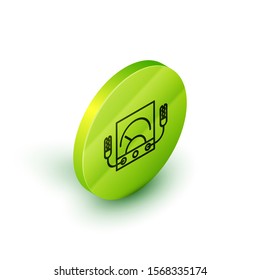 Isometric line Ampere meter, multimeter, voltmeter icon isolated on white background. Instruments for measurement of electric current. Green circle button. Vector Illustration