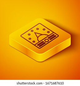 Isometric line Ampere meter, multimeter, voltmeter icon isolated on orange background. Instruments for measurement of electric current. Yellow square button. Vector Illustration