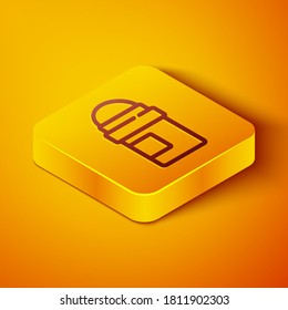 Isometric line Antiperspirant deodorant roll icon isolated on orange background. Cosmetic for body hygiene. Yellow square button. Vector