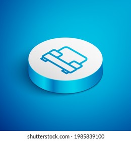 Isometric line Armchair icon isolated on blue background. White circle button. Vector