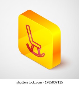 Isometric line Armchair icon isolated on grey background. Yellow square button. Vector