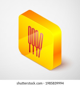 Isometric line Aroma sticks, incense, aromas icon isolated on grey background. Yellow square button. Vector