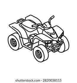 Isometric line art icon of an ATV quad bike for adventure design.
