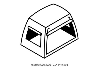 Isometric line art illustration of a camping tent, simple summer outdoor icon, black and white, Vector Illustration