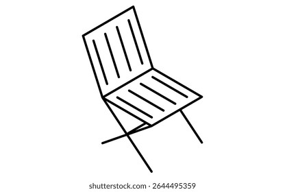 Isometric line art illustration of a camping chair, simple summer outdoor gear icon, black and white, Vector Illustration
