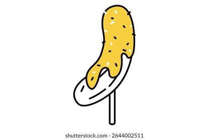 Isometric line art illustration of a chocolate-covered banana, simple summer festival sweet icon, Vector Illustration