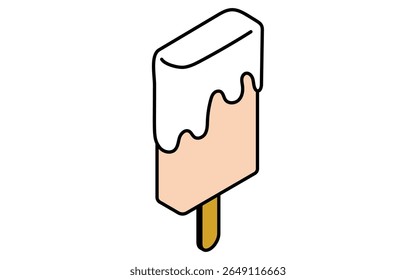 Isometric line art illustration of ice cream topped with milk, simple summer sweet icon, Vector Illustration