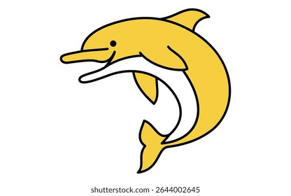 Isometric line art illustration of a jumping dolphin, simple summer ocean animal icon, Vector Illustration