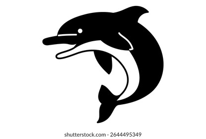 Isometric line art illustration of a jumping dolphin, simple summer ocean animal icon, black and white, Vector Illustration