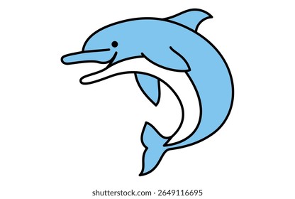 Isometric line art illustration of a jumping dolphin, simple summer ocean animal icon, Vector Illustration
