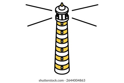 Isometric line art illustration of a lighthouse by the sea, simple summer coastal icon, Vector Illustration