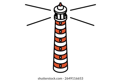 Isometric line art illustration of a lighthouse by the sea, simple summer coastal icon, Vector Illustration