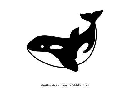 Isometric line art illustration of an orca whale, simple summer ocean animal icon, black and white, Vector Illustration