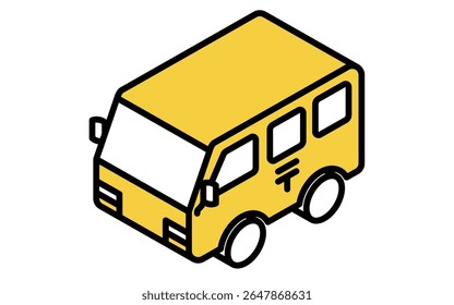 Ilustração de arte de linha isométrica de um caminhão de entrega postal em estilo simples e mínimo, Ilustração Vetor