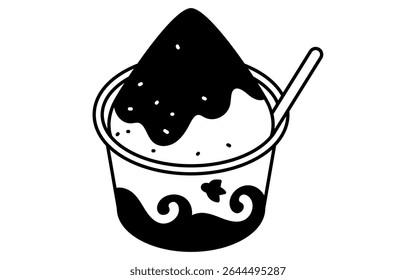 Isometric line art illustration of shaved ice dessert, simple summer sweet icon, black and white, Vector Illustration