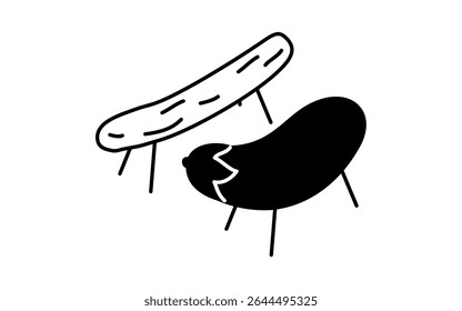 Ilustração isométrica da arte da linha de animais do espírito de shoryouma para Obon, ícone tradicional do verão simples, preto e branco, Ilustração do vetor