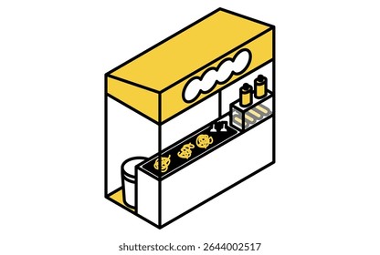 Ilustração isométrica da arte da linha de uma barraca de comida de yakisoba, ícone do festival de verão simples, Ilustração do vetor