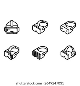 Isometric Line Art VR Headset Icons Futuristic Technology Virtual Reality Gaming Modern Design