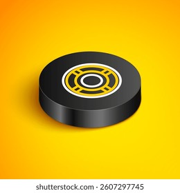 Isometric line Ashtray icon isolated on yellow background. Black circle button. Vector