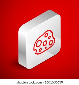Isometric line Asteroid icon isolated on red background. Silver square button. Vector Illustration