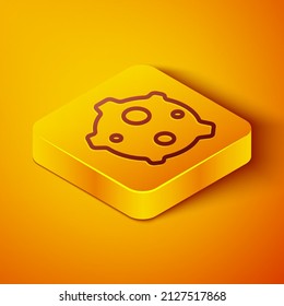 Isometric line Asteroid icon isolated on orange background. Yellow square button. Vector