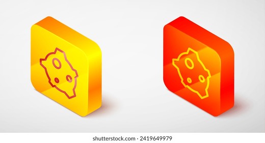 Isometric line Asteroid icon isolated on grey background. Yellow and orange square button. Vector