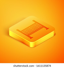 Isometric line Baby crib cradle bed icon isolated on orange background. Orange square button. Vector Illustration
