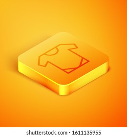 Isometric line Baby onesie icon isolated on orange background. Baby clothes symbol. Kid wear sign. Orange square button. Vector Illustration