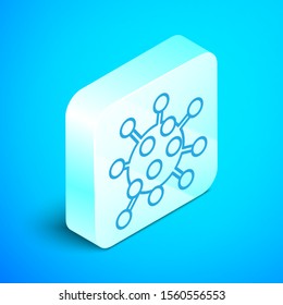 Isometric line Bacteria icon isolated on blue background. Bacteria and germs, microorganism disease causing, cell cancer, microbe, virus, fungi. Silver square button. Vector Illustration