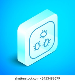 Isometric line Bacteria icon isolated on blue background. Bacteria and germs, microorganism disease causing, cell cancer, microbe, virus, fungi. Silver square button. Vector