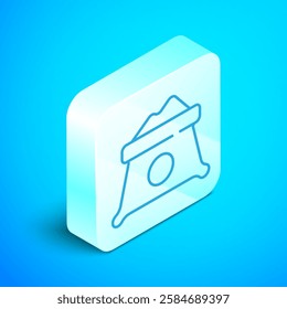 Isometric line Bag of flour icon isolated on blue background. Silver square button. Vector