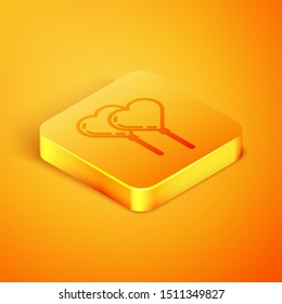 Isometric line Balloons in form of heart with ribbon icon isolated on orange background. Orange square button. Vector Illustration