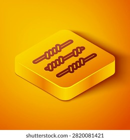Isometric line Barbed wire icon isolated on orange background. Yellow square button. Vector
