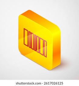 Isometric line Barcode icon isolated on grey background. Yellow square button. Vector Illustration