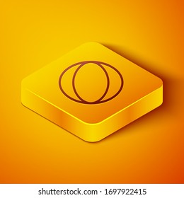 Isometrische Linie Beach Ball Symbol einzeln auf orangefarbenem Hintergrund. Gelber Quadrat-Knopf. Vektorillustration-Illustration