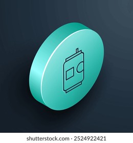 Isometric line Beer can icon isolated on black background. Turquoise circle button. Vector Illustration