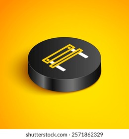 Isometric line Bench icon isolated on yellow background. Black circle button. Vector