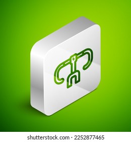 Isometric line Bicycle handlebar icon isolated on green background. Silver square button. Vector