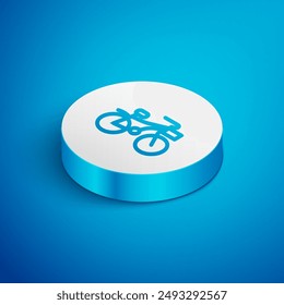 Isometric line Bicycle icon isolated on blue background. Bike race. Extreme sport. Sport equipment. White circle button. Vector