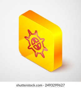 Isometric line Bicycle sprocket crank icon isolated on grey background. Yellow square button. Vector