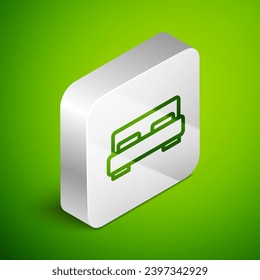 Isometric line Big bed for two or one person icon isolated on green background. Silver square button. Vector