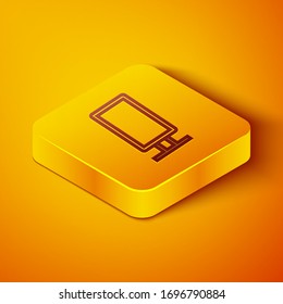 Isometric line Big full length mirror for bedroom, shops, backstage icon isolated on orange background. Yellow square button. Vector Illustration