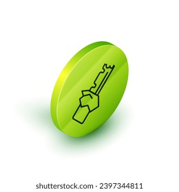 Isometric line Bitten chocolate bar icon isolated on white background. Green circle button. Vector